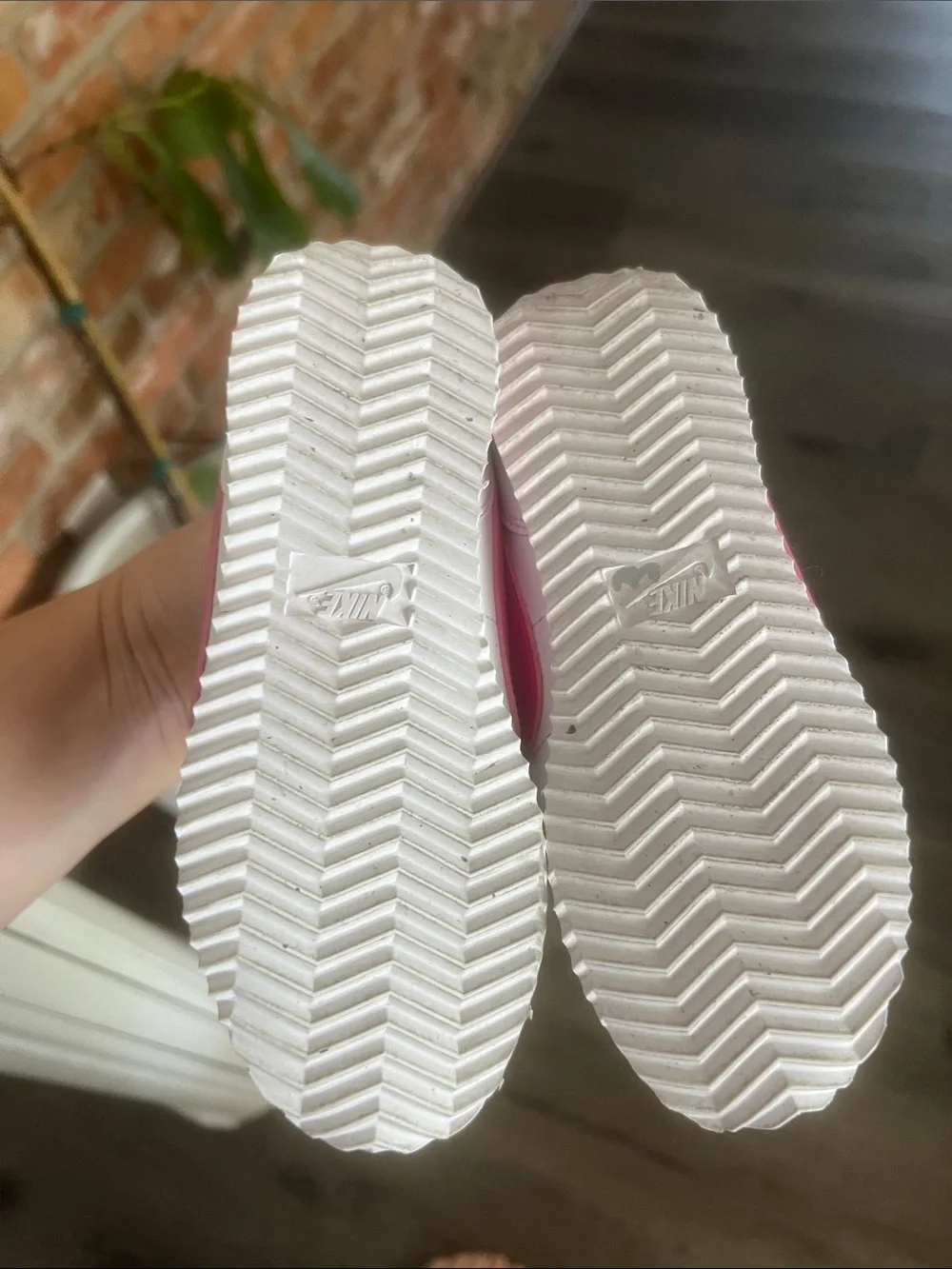 Nike Kids White Sneaker with Pink Swoosh Cortez 11c